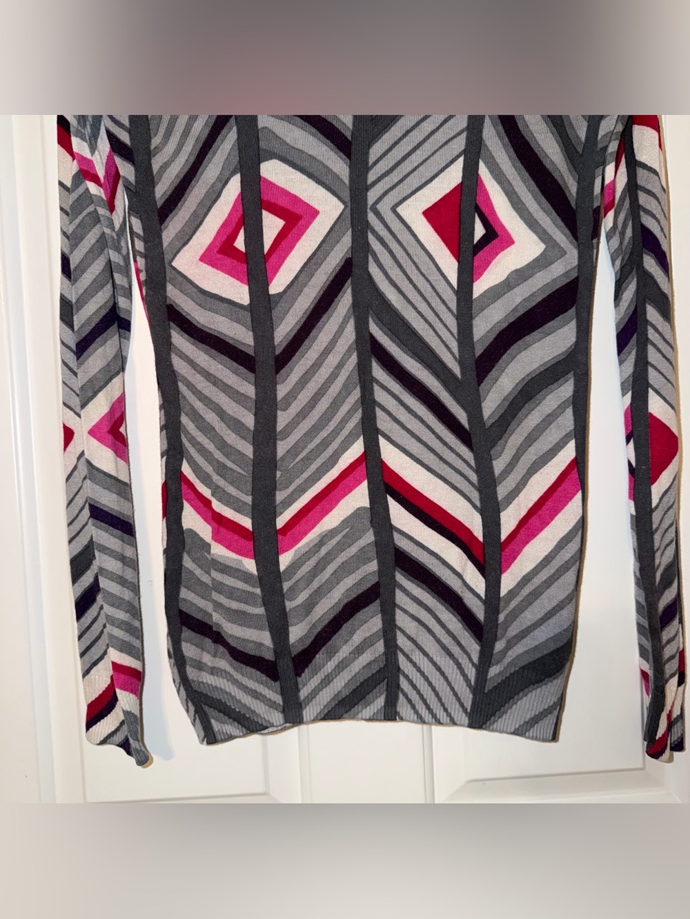 Desigual Long Sleeve Floral Geometric Knit Sweater Top Pink Gray L - Picture 11 of 13